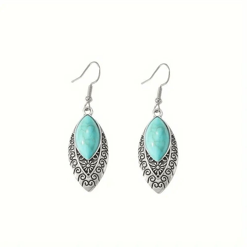 Western Boho Turquoise Pendent Necklace and Earring Set - Picture 4 of 5